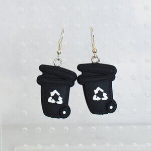 Black Recycling Bin Dangle Earrings